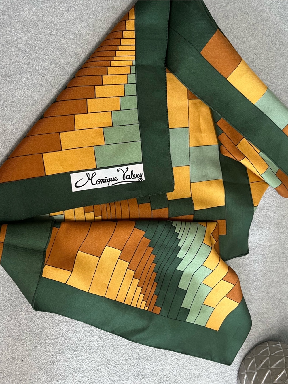 Monique Valery Green & Mustard Geometric Silk Scarf
